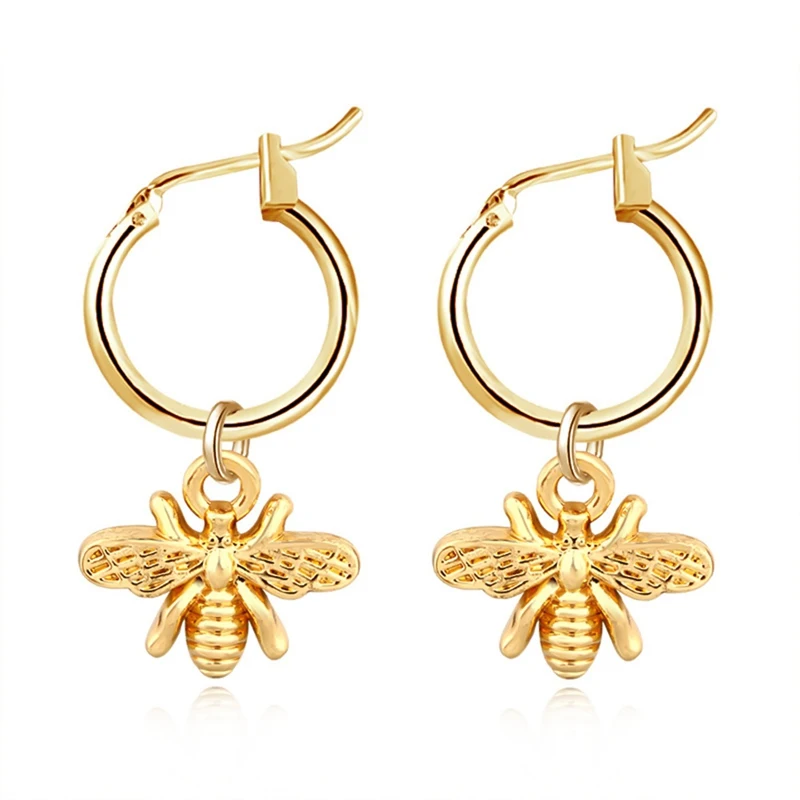 1 пара Chic маленький золотого цвета Пчелы серьги с кристаллами для Для женщин Симпатичные объемные насекомых серьги Модные украшения подарок