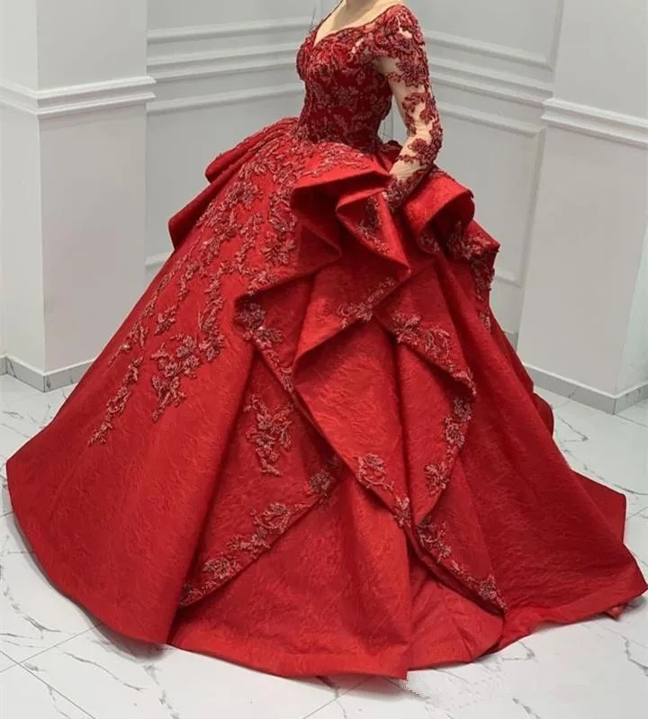 Luxury Red Ball Gown Prom Dresses 