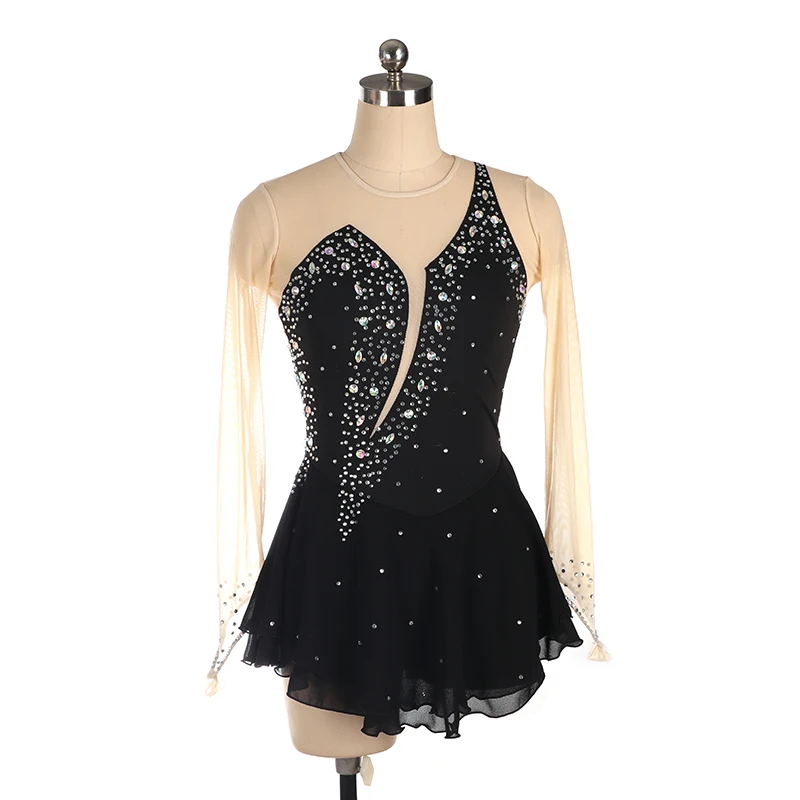 Figure Skating Dress Competition Ice Skating Skirt Girl Women Kids Gymnastics 16 colors Long Sleeve