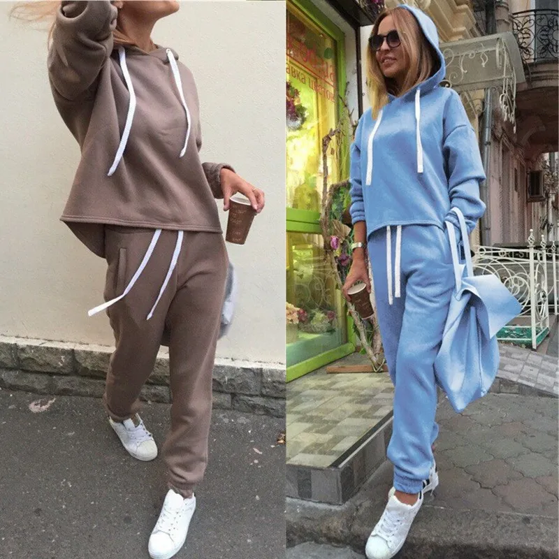 

Brand New 2 Piece Set Women Hoodies Pant Clothing Set Warm Newest Clothes Ladies Solid Tracksuit Women Set Top Pants Suit