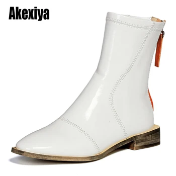 

2020 New Autumn Winter Genuine Leather Retro Square Toe Zipper Ankle Boots Square Heel fashion Women Shoes Size 34-40 u598