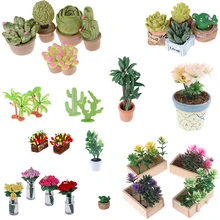 Имитация растений в горшках, зеленое мини-дерево, Горшочек для 1:12, кукольный домик, миниатюрное зеленое растение в горшочке, кукольный дом, мебель, домашний декор