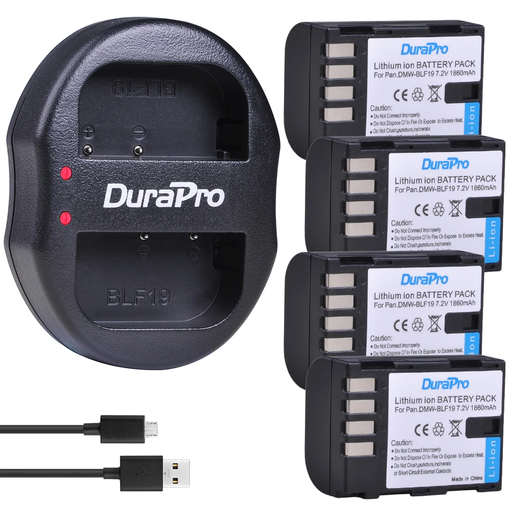 4Pcs DMW-BLF19 1860mAh DMW BLF19 BLF19E DMW-BLF19e DMW-BLF19PP Battery+ USB Dual Charger for Panasonic Lumix GH3 GH4 GH5 G9 | Электроника