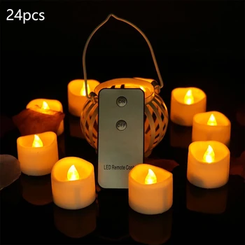 

12/24 Pcs LED Intelligent Candles Warm White Flickering Electric Candle Remote Control Yellow Small Tea Light Super Battery Life