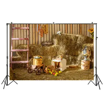 

Autumn Photography Background Rural Farm Haystack Warehouse Wooden Wall Ladder Baby Portrait Photo Backdrop Photo Studio W-3487