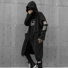 Men's sleeve ripped hole long trench coat hooded cloak man vintage punk hip hop cardigan oversized hoodie drop shipping