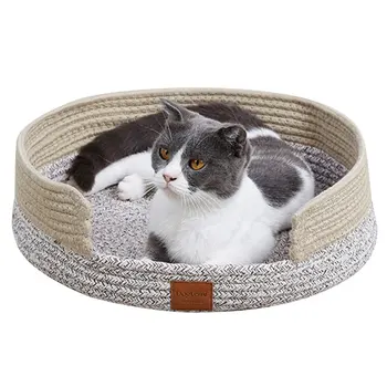 

Cat Bed Basket Nest Round Cotton Rope Woven Warm Medium Pet Sleeping Bed House Cute Fun Scratcher Scratching Scratch Mat Pad