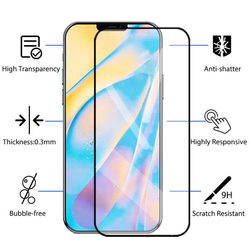 For iphone 12 pro Max Full coverage Tempered glass for iphone 12 mini 12pro max 12min screen protector glas phone12 pro max case