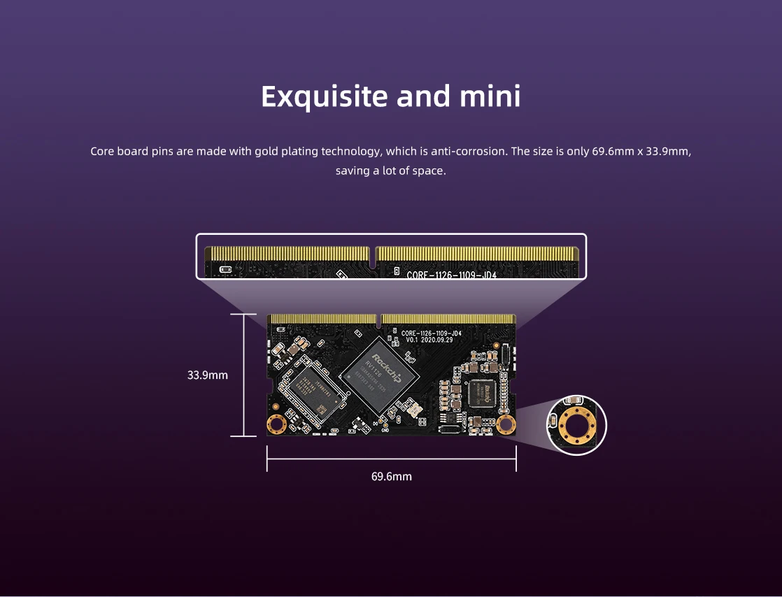 Carte centrale de vision AI haute performance Core-1126-JD4, Mini-ordinateur RV1126; Mini-ordinateur; Ordinateur de bureau, 1Go DDR 8 Go eMMC 15 H2363891fb16c42cda794231f4e2e09337