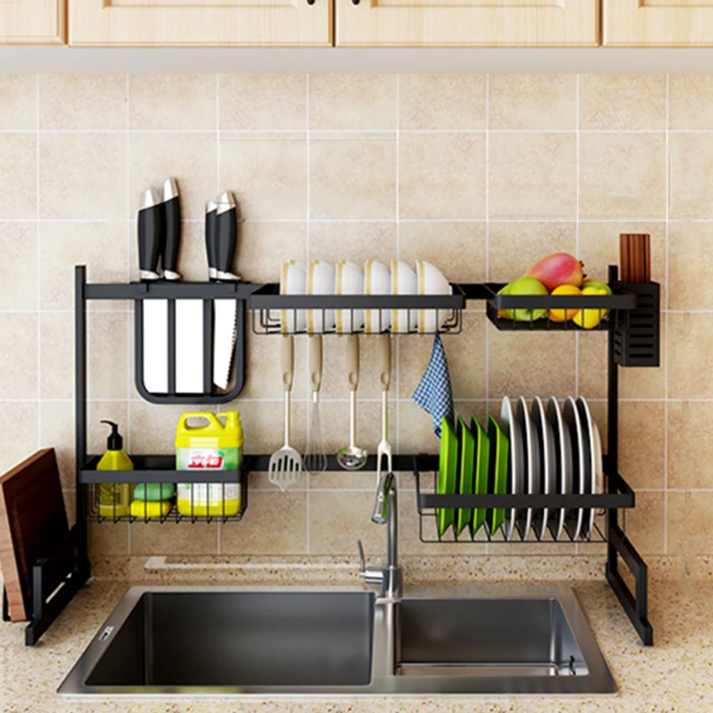 

Hot New Sink Rack Dish Rack Stainless Steel Sink Drain Rack Drying Storage Holder 2 Layer Kitchen Dish Shelf Kitchen Organizer
