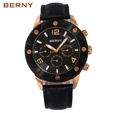

Berny Men's Quartz Watch Super Luminous Day-Date Calendar Watches Genuine Leather Strap Waterproof Wristwatch Relogio Masculino