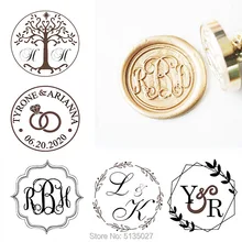 Пользовательские деревенские три инициалы монограмма воск печать штамп, персонализированные свадебные воск уплотнительный набор-инициалы приглашения печать штамп