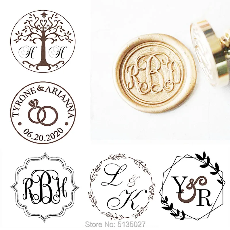 Personalized Wax Seal Stamp Kit,Custom Wax Seal Stamp with Size and Shape Option Personalized Wedding Invitation Wax Stamp Kit
