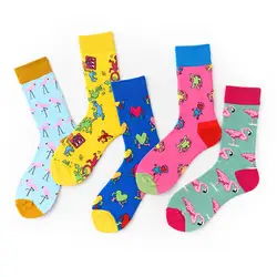1 пара модных носков забавные спортивные цветные носки с изображением фламинго тренд пары хлопковых повседневных длинных носков с