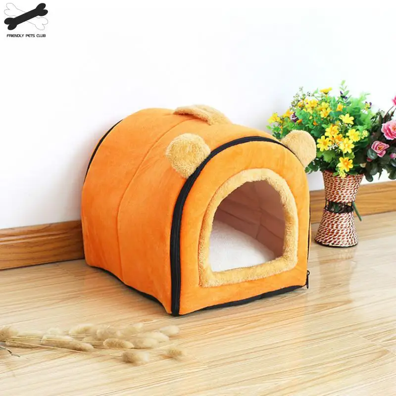 Comfortable Cat Warm Cave Lovely Bow Design Puppy Winter Bed House Kennel Fleece Soft Nest For Small Medium Dog House For Cat