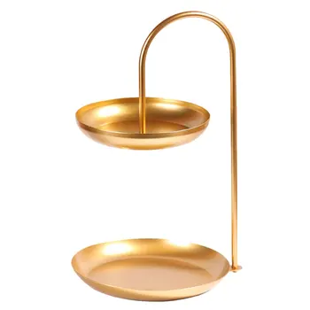 

Creative Double Layers Rack Display Stand Dessert Candy Snack Storage Tray Iron Craft Jewelry Display Stand (Golden)