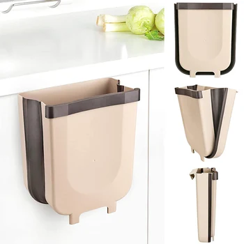 

Kitchen Folding Trash Can Wall Mounted Bathroom Toilet Storage Bucket Cabinet Door Hanging Garbage Waste Bin Waste Container
