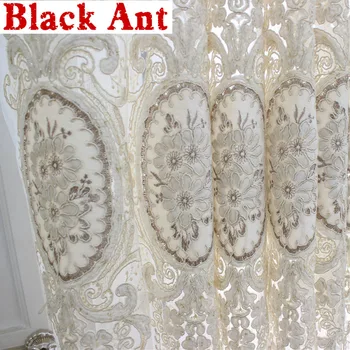 

Luxurious Jacquard Velvet Embroidery Voile Curtains Euro Pastoral Style Indoor Decor Villa Bedroom French Window Sheer X747#4