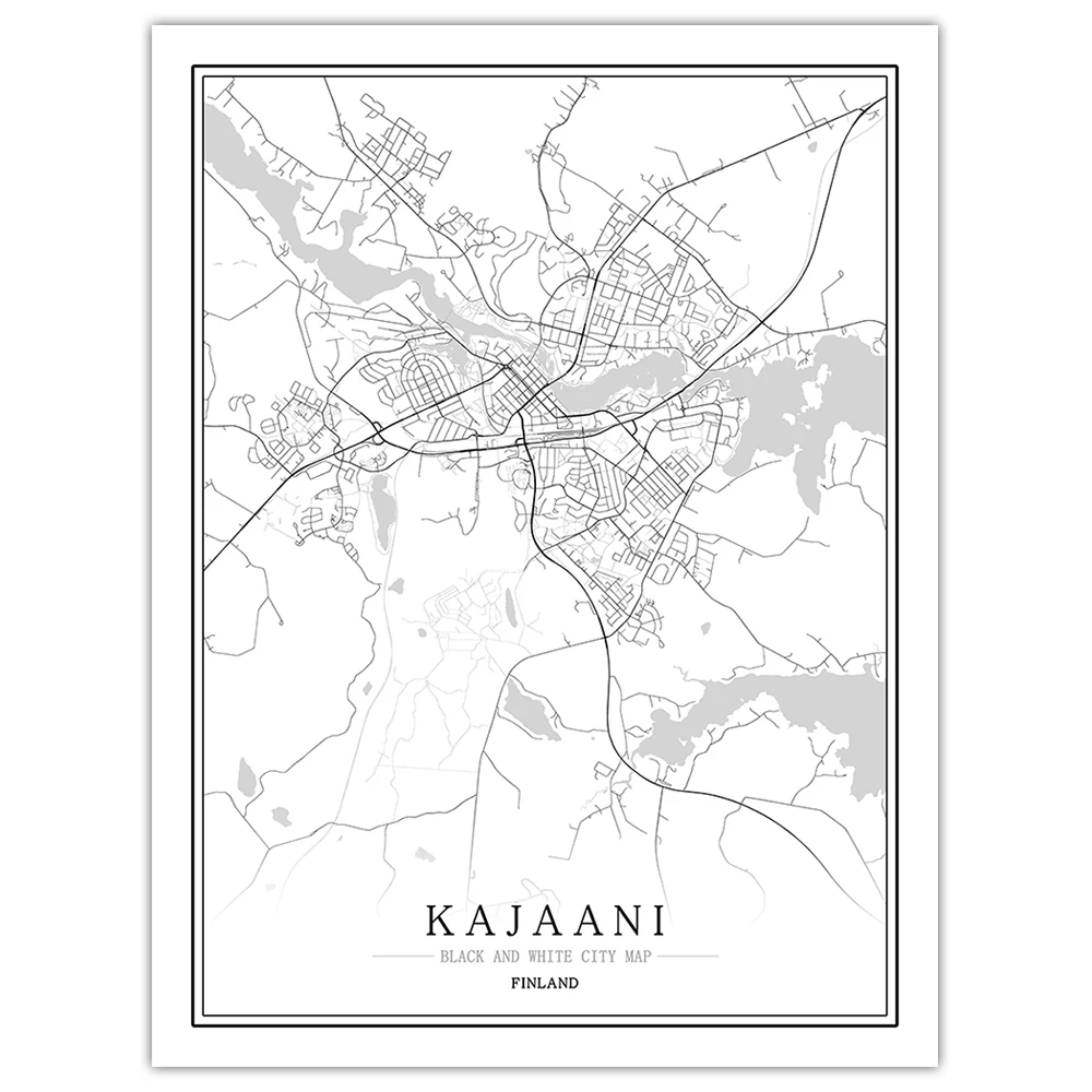 Финская черно-белая карта мира, плакат, Скандинавская гостиная, Helsinki Turku Vaasa, настенные художественные картины, домашний декор, холст, живопись - Цвет: Kajaani