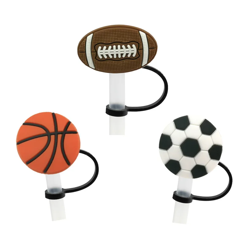 1PCS PVC straw toppers Football basketball straw cover protector Reusable Airtight Dust Cap Splash Proof Drinking Straw Tip