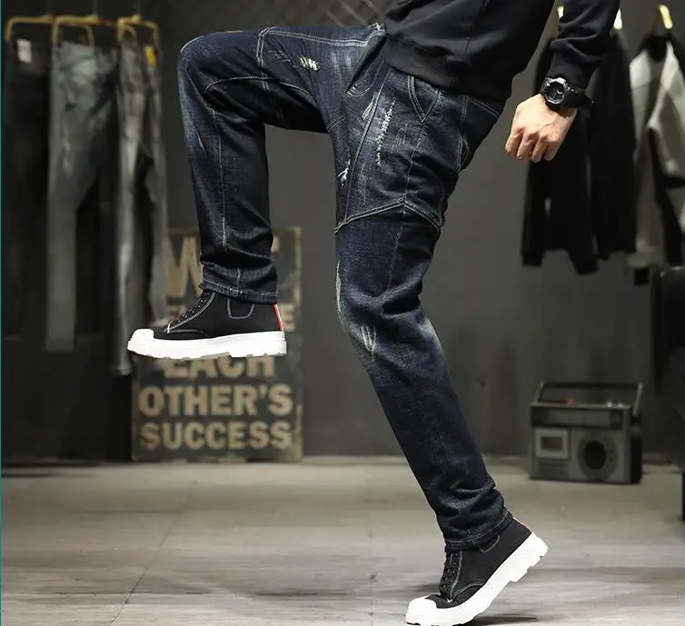 Homens soltos hip-hop calças jeans largas, calças