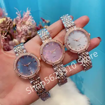 

Top Luxury geometric circle Watch zircon Quartz Wristwatch Stainless Steel clock Natural Mother of pearl Dial Watch