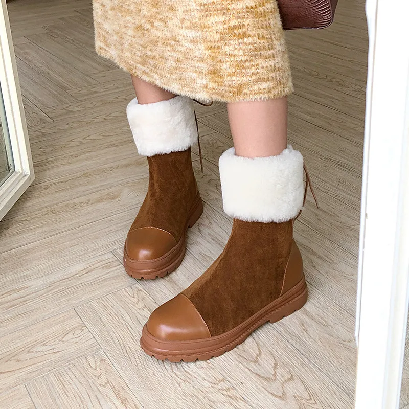 MORAZORA/ г., теплые зимние ботинки из натуральной кожи женские ботильоны на шнуровке на среднем каблуке с круглым носком, черный и коричневый цвета