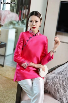 

2020 chinese creative vintage top coat embroidery for women vintage flower women chinese traditional satin blouse novelty tops