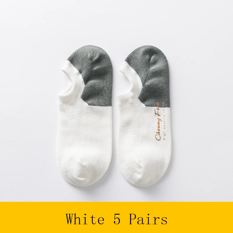 White 5 Pairs Подарки для мужчин, носки-башмачки, мужские носки, неглубокие невидимые летние носки, тонкие носки, низкие корейские хлопковые носки для мужчин, 5 пар - Цвет: White 5 Pairs