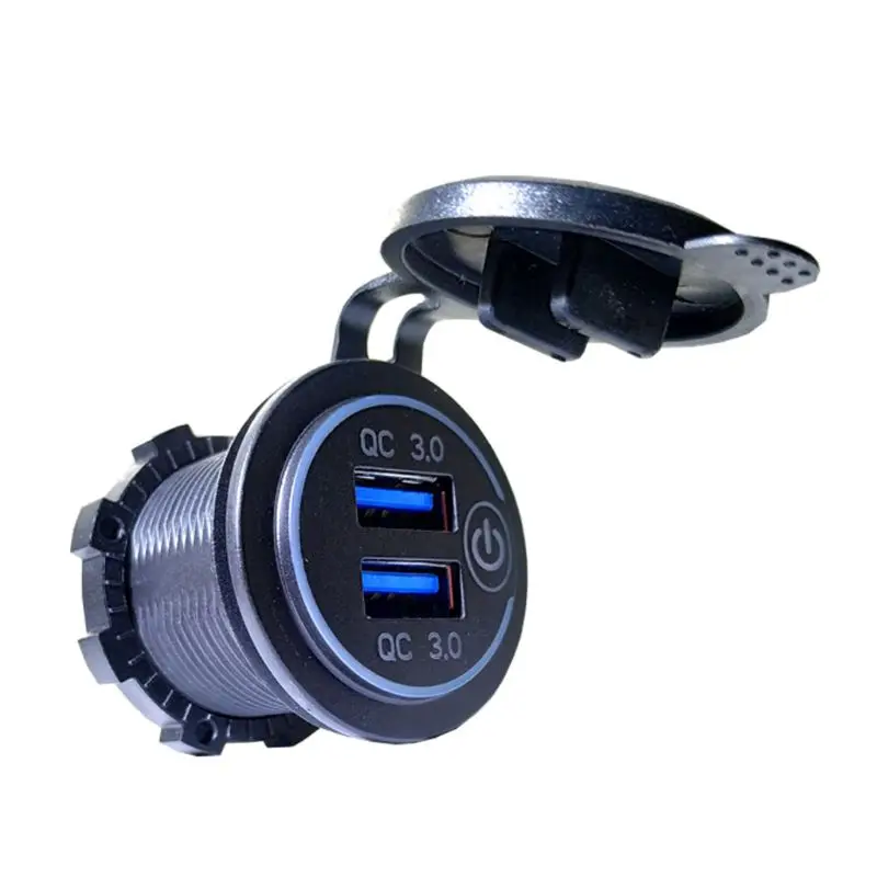 12V/24V Dual USB QC 3.0 LED Fast Charger Touch Switch for Car Boat Motorcycle 72XB