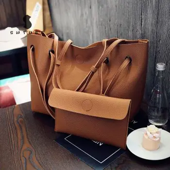 

2pcs/set Women Handbag Big Capacity PU Leather Clutch Women Girls Sling Bag Female Shoulder Top-handle Bags Bolsa Feminina New