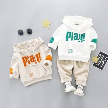 

Baby boy clothes new cotton baby suit cartoon letter printing casual sportswear hooded sweater corduroy pants suit boy clothes