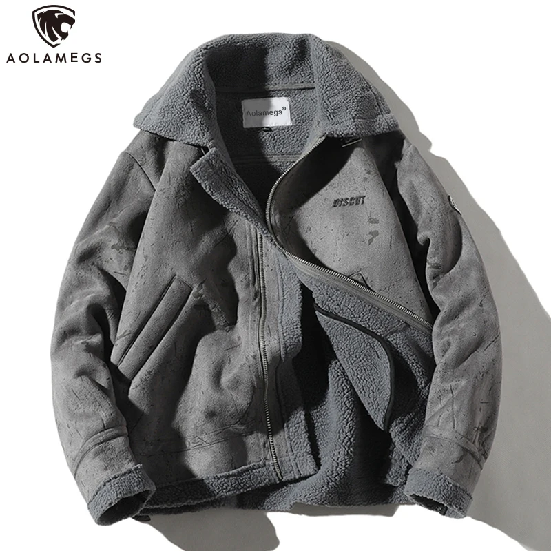 

Aolamegs Winter Jacket Men Solid Color Coat Fur Velvet Warm Thick Jacket Advanced Retro Style Casual All-match Streetwear Winter