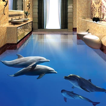 

Custom Self-adhesive 3D Floor Mural Photo Wallpaper Dolphin Underwater World Flooring Sticker Waterproof Wall Papers Home Decor