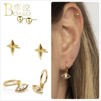 

925 Sterling Silver Earrings For Women Evil Eye Pendant Earrings Girl Gold Small Bead Piercing Earring Female Star aretes Z5
