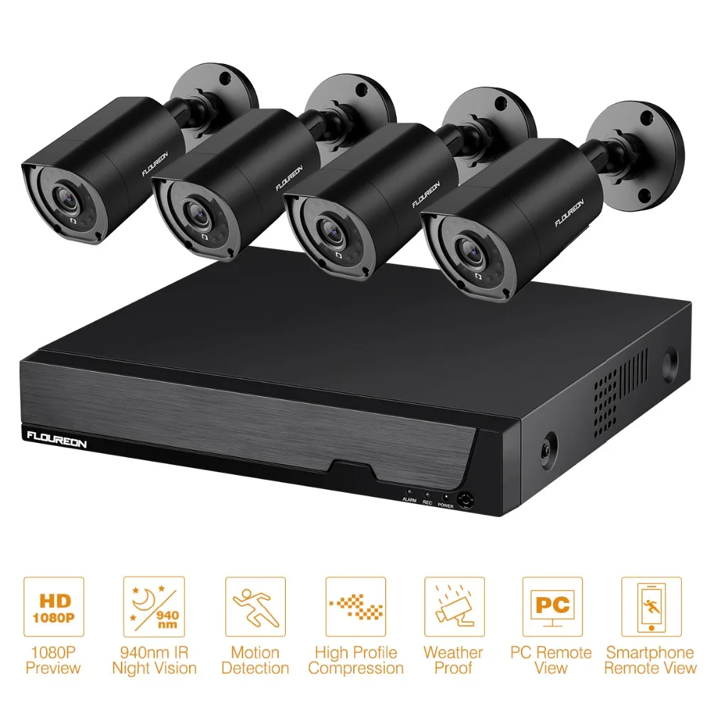 Floureon набор камеры видеонаблюдения 1080N TVI/AHD/CVI/CVBS/IP DVR комплект+ 2MP Всепогодная камера s видеонаблюдение система безопасности камера