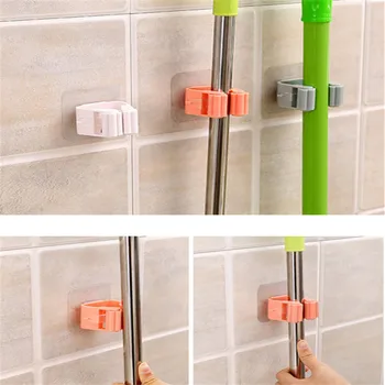 

6pcs Wall Mounted Shelf Mop Rack Organizer Hanging Hook Broom Holder Kitchen Storage Hanger Bathroom Accessories Home Goods