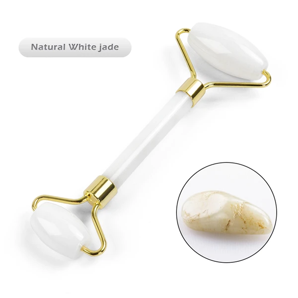 white jade Натуральный камень нефрит роликовый лицевой массаж Кристалл Камень тела лица массажеры для ухода за кожей лед ролик удаление морщин красота инструмент - Цвет: white jade