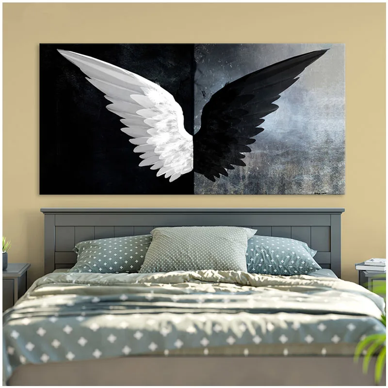 Современные черные белые перья Крылья Ангела Алмазная вышивка крестиком полная