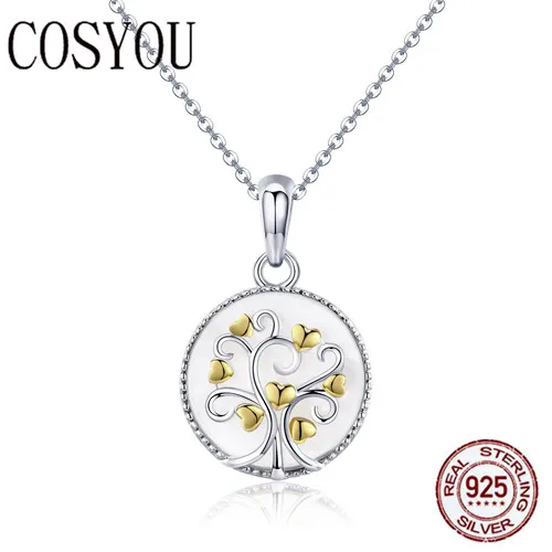 

COSYOU Real 925 Sterling Silver Tree of Life Pendant Necklaces Women Gold Heart Tree Necklace Sterling Silver Jewelry SCN296