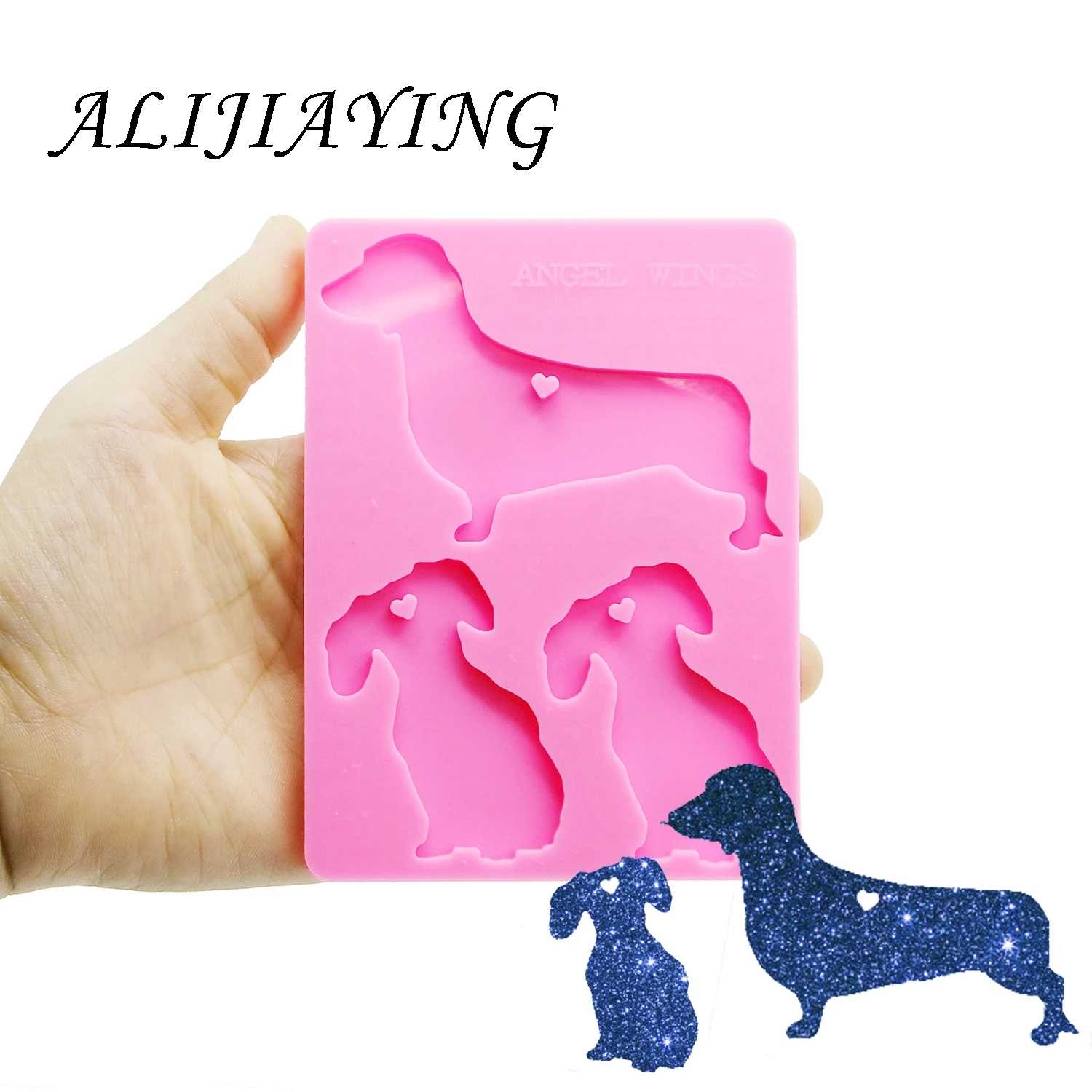 Блестящий брелок Собака Семья мама/ребенок форма украшение с кольцом для ключей силиконовая форма для DIY эпоксидная смола оптом DY0166 - Цвет: Pink DY0167