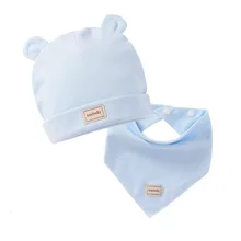 2 шт./компл. Новорожденный ребенок шляпа с шарфом Карамельный цвет нагрудник на Однотонная футболка на пуговицах, для девочек, хлопковый набор шапки и шарфа для детей детские нагрудники шапки