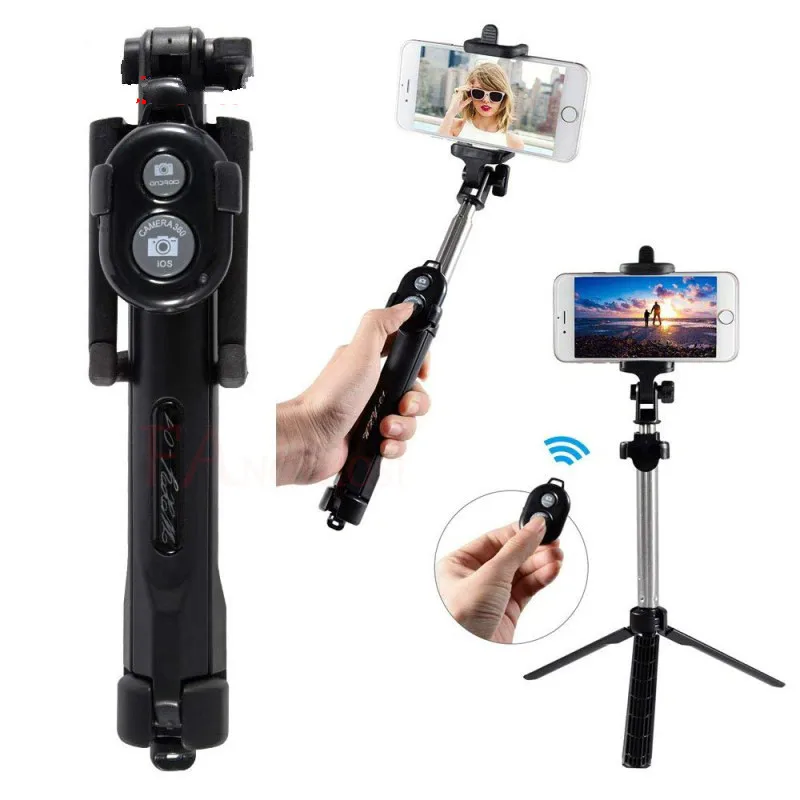 

New 3 in 1 Wireless Bluetooth Selfie Stick + Mini Selfie Tripod with Remote Control For iPhone X 8 7 6s plus Portable Monopod