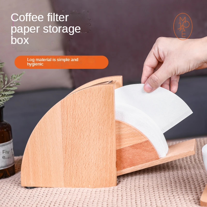 

Soporte de madera para filtro de café, caja de almacenamiento con goteo de mano V60 Coned, dispensador de papel, estante, conten