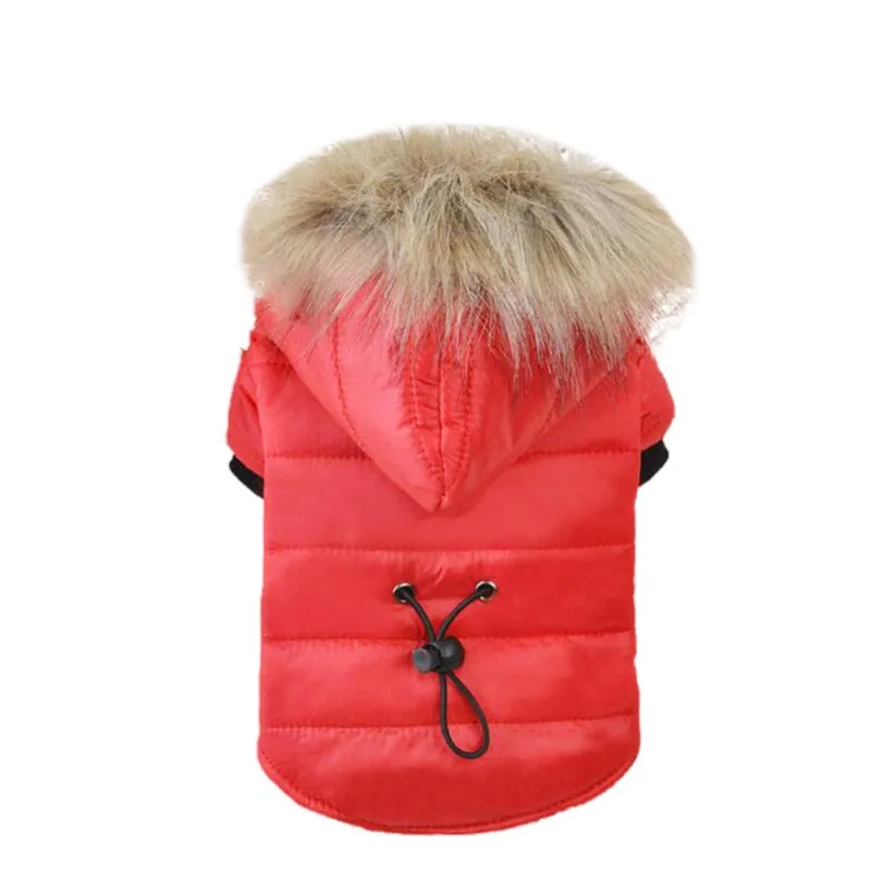 5 размеров, зимняя теплая одежда для собак, водонепроницаемая утепленная куртка для собак, для чихуахуа, мягкий меховой капюшон, куртка для щенков, одежда для XS-XL - Цвет: Красный