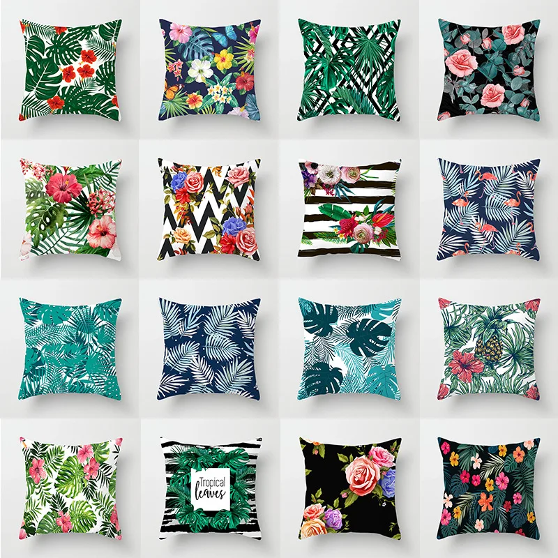 

ZENGIA Flower Cushion Cover 45*45cm Polyester Tropical Plant Pillow cover Decorative Pillows for Sofa Throw Pillows Pillowcase