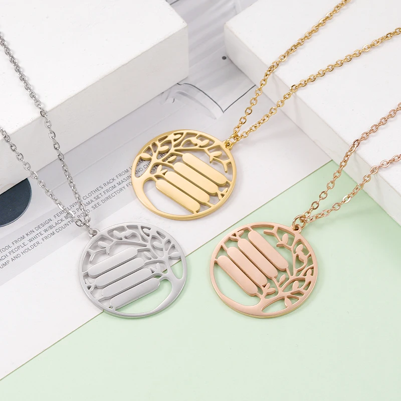 

Fnixtar 20Pcs/Lot Stainless Steel Hollow Wishtree NameBar Round Pendant Necklaces For DIY Custom Making Family Member Jewelry