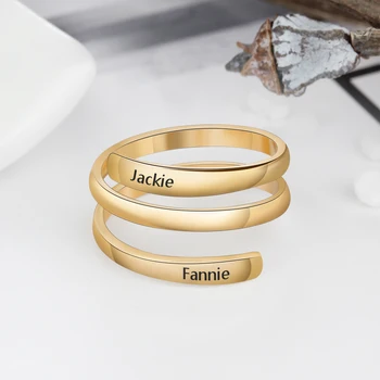 

Personalized Engraved Spiral Twist Ring Custom 2 Names Gold Silver Color Stainless Steel Adjustable Finger Rings Gifts for Women