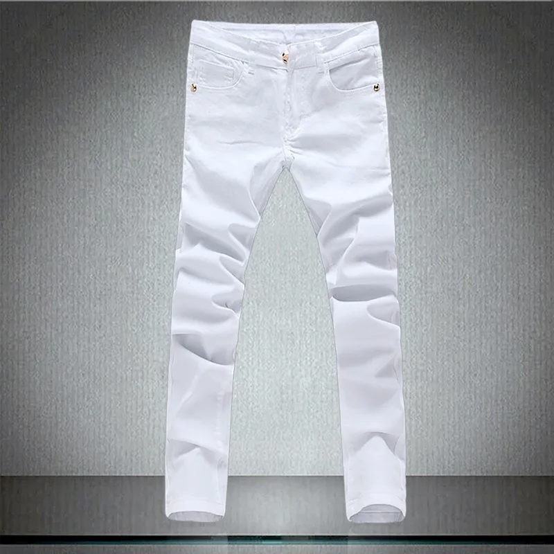 Размер 28-36, высокое качество, белые мужские джинсы, новинка, Дизайнерские однотонные рваные джинсы для мужчин, повседневные эластичные длинные штаны, джинсовая одежда - Цвет: K09  No ripped