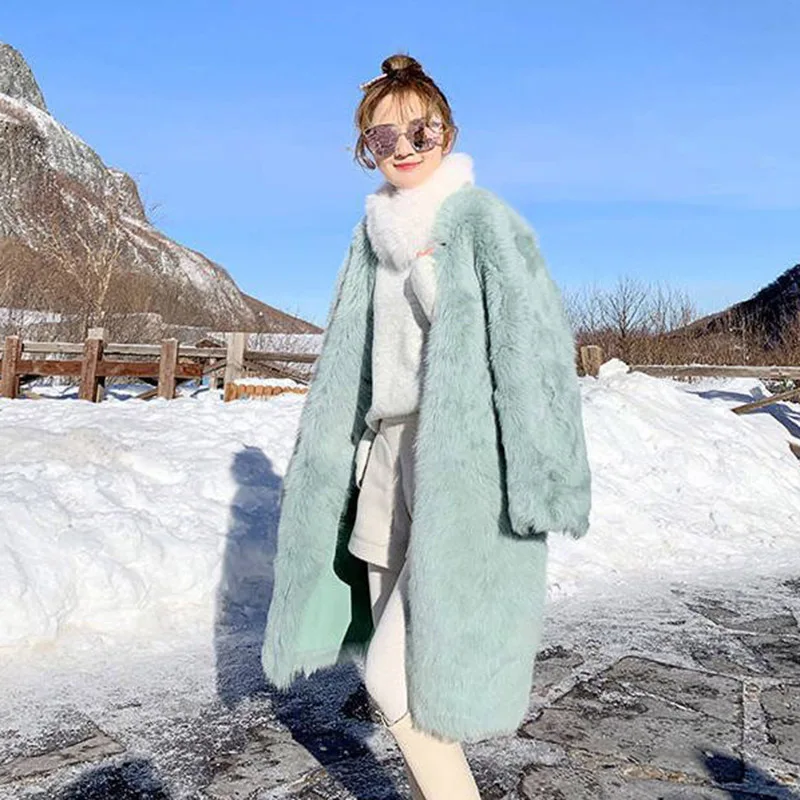 

Women's Faux Fox Fur Teddy Coat Long Sheepskin Winter Plush Shaggy Elegant 2019 Real Photo Thick Warm Fluffy High Quality Luxury